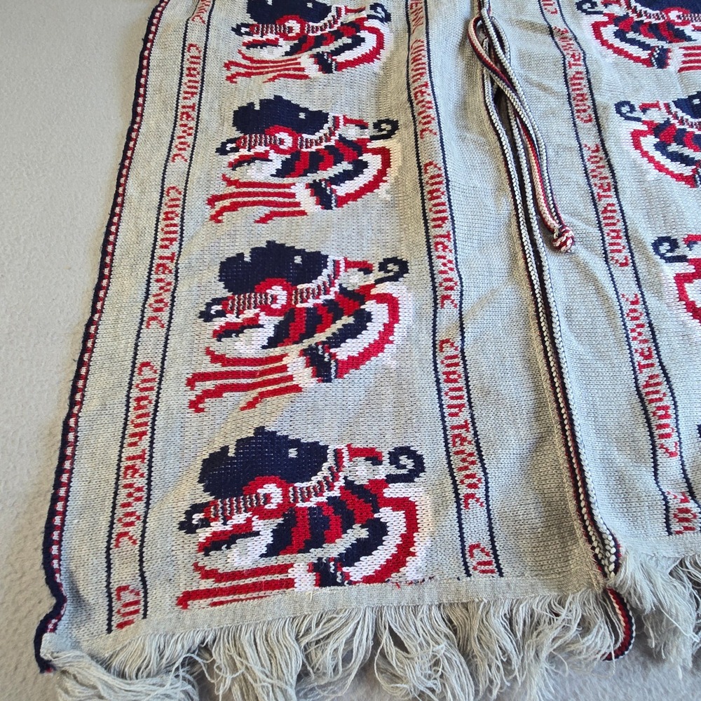 Unbranded Cuauhtemoc Aztec Poncho Unisex OS Grey Red Navy Knit Fringe Wrap - Picture 5 of 5